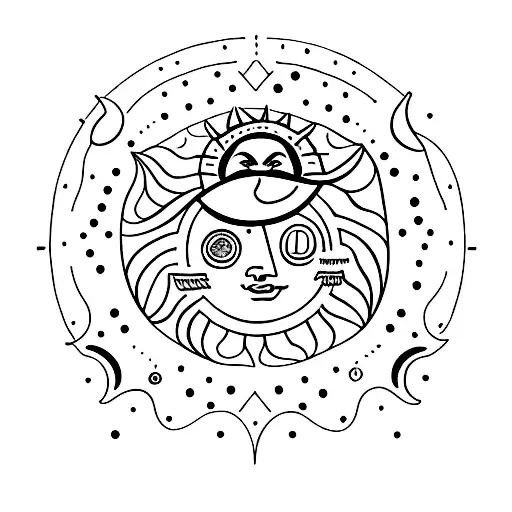 Sun And Moon With Faces And Stars