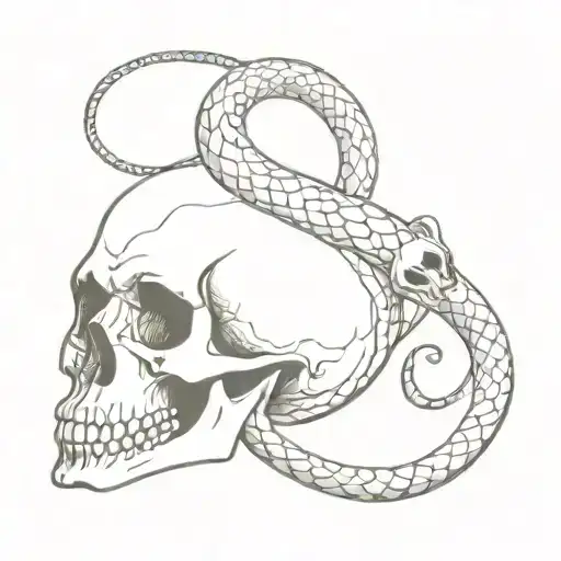 Ouroboros Snake Surrounding Skull
