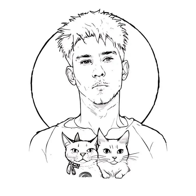Punk Rock Young Man With Gang Of Cats