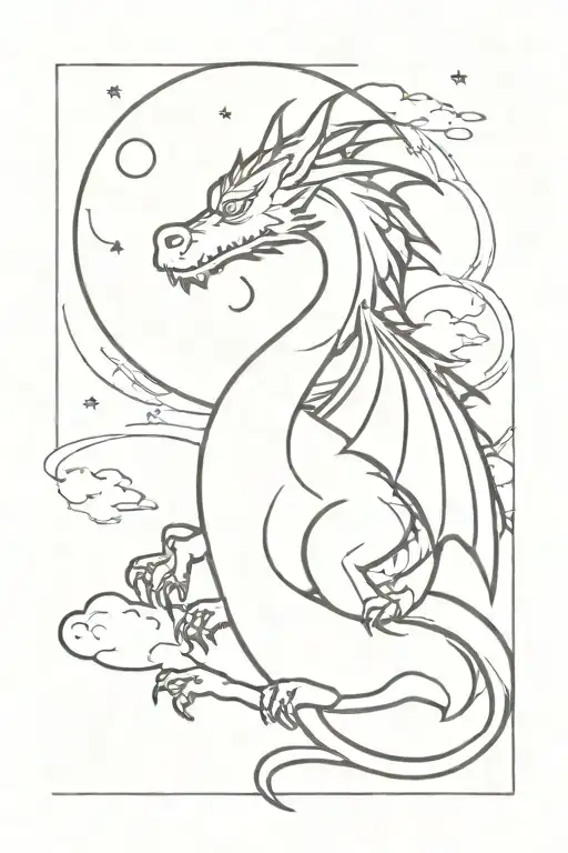 Dragon Looks At The Moon Shining