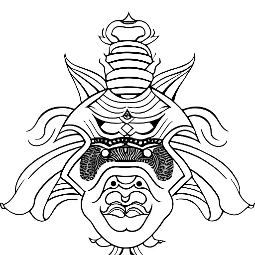 Sri Lankan Raksha Mask With Koi Fish Going From The Haur