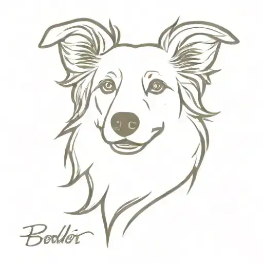 Border Collie Head Line Outline With One Ear Up And One Ear Down With A Bow Tie