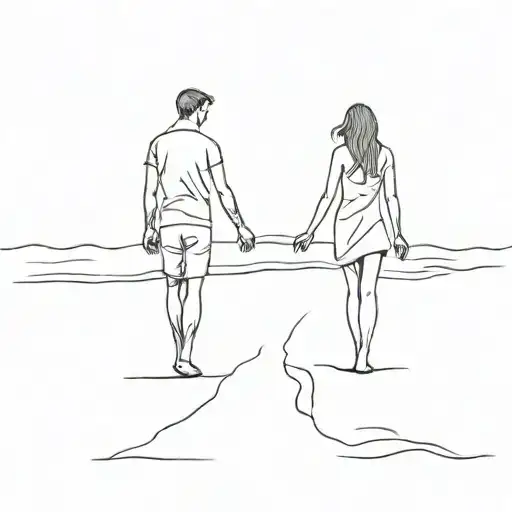 Couple Walking Along Beach Holding Hands