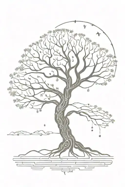 Bodhi Tree With Movie Matrix Binary Code Flowing