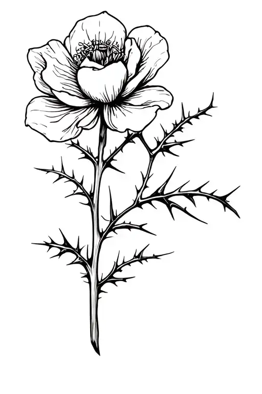 Cherokee Rose On Stem With Thorns