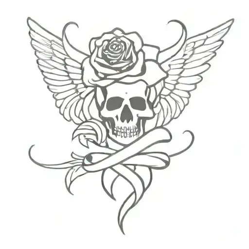 Skull Rose Angel Wings