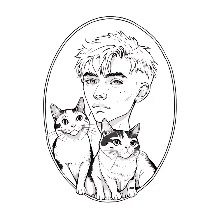 Punk Rock Young Man With Gang Of Cats