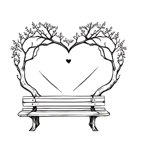 Park Bench Tree Hearts Surrounded