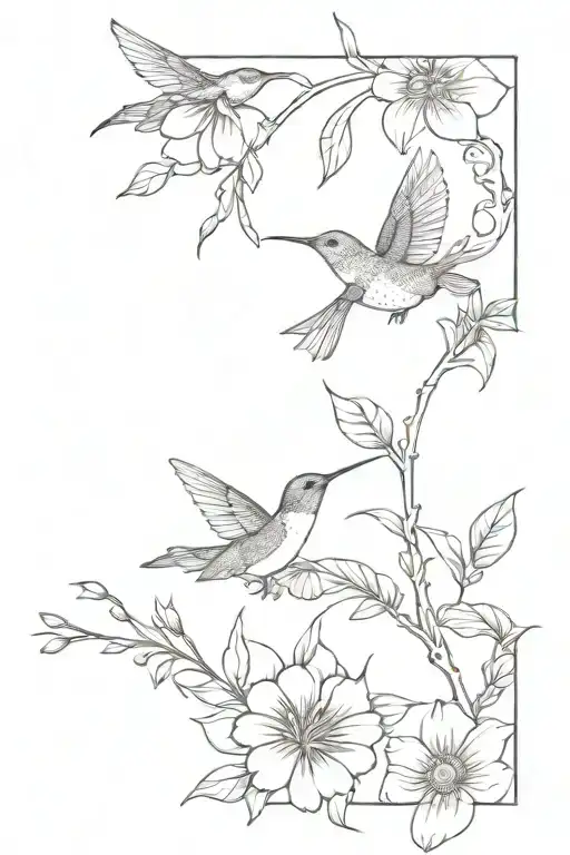 Hummingbird Bird And Dragon Fly Floral Sleeve