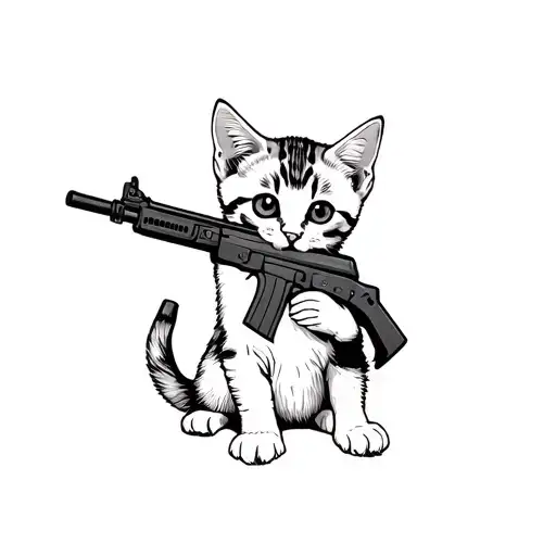 Military Kitten Wearing A Ak-47