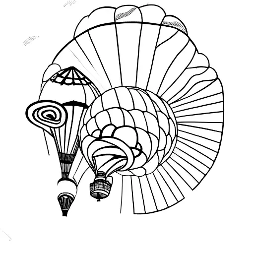 A Minimalist Tattoo Of A Hot Air Balloon Soaring Above A Mountain Range