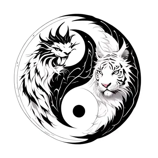 Yin Yang Symbol Formed By A Black Dragon And A White Tiger