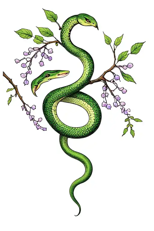 Simple Green Snake Wrapped Around A Wisteria Branch