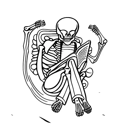 Skeleton Sitting With His Knees Up Reading A Book Against Atree