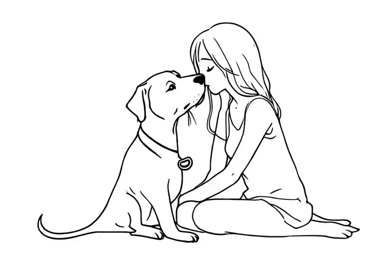 Human Girl Kissing The Head Of Her Labrador Dog And The Dog Is Sitting On Her Lap