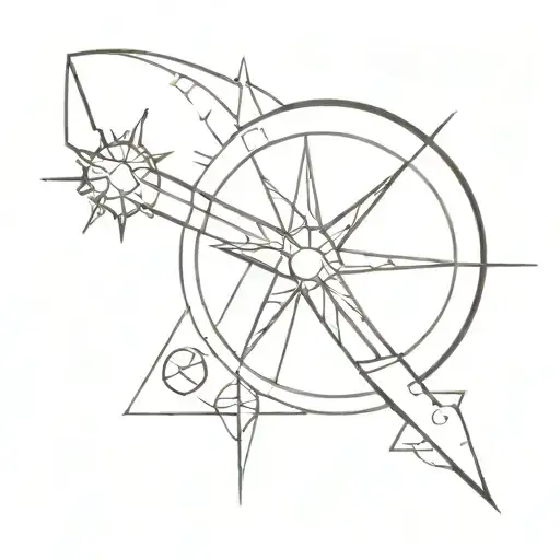 Sextant Fine Lines With Star Sun And Moon Tattoo