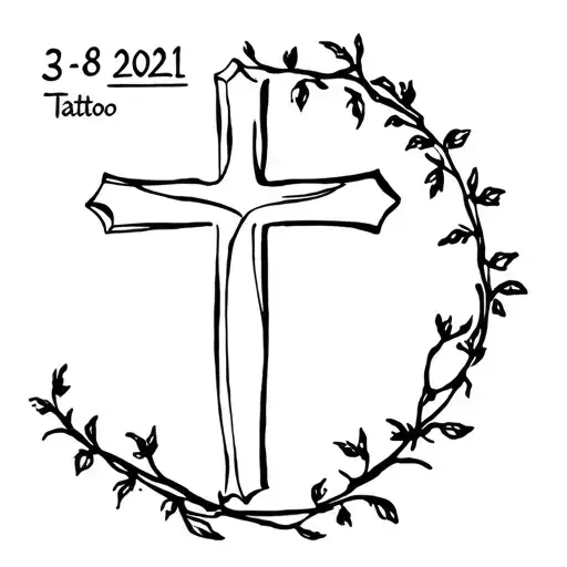 A Cross With Vines And The Date 3-8-2021