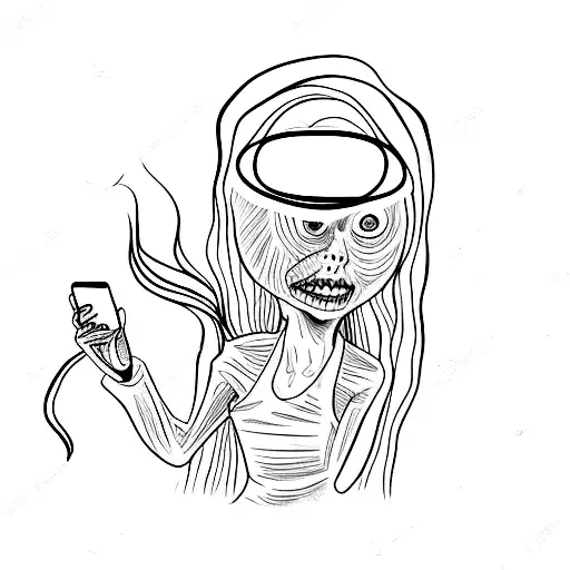 Samara From The Ring Holding A Phone