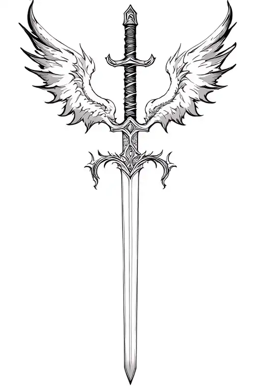 Sword With Dragon Wings And Flames