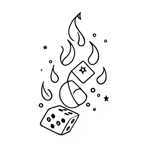 Flaming Dice With Stars As Dice Dots
