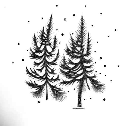 A Black Spruce Tree Surrounded By Intricate Dotwork Patterns