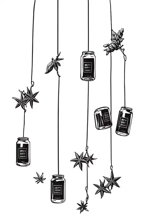 A Rectangular Medicine Packaging With Anise Jelly Cans Hanging On A String