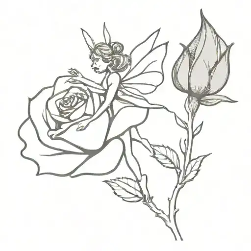 Fairy Walking On The Stem Of A Rose
