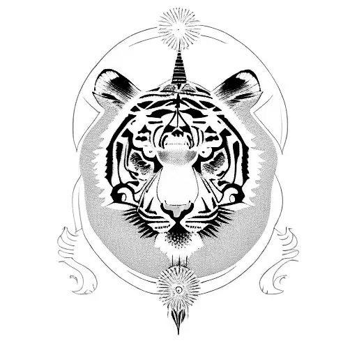 Shamanic Symbols With Tiger And Bull And Serpent