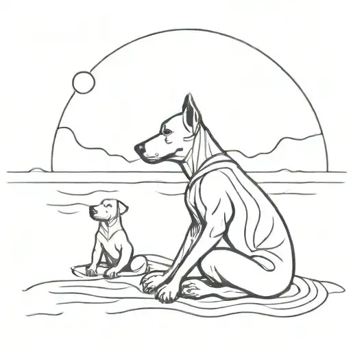 A Dog Sitting Next To A Meditating Figure By The River