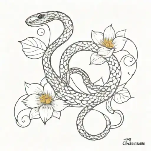 A Snake Intertwined With Lotus Flowers And Vines