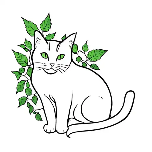 Fine Line Outline Of A Cat With Poison Ivy Behind It