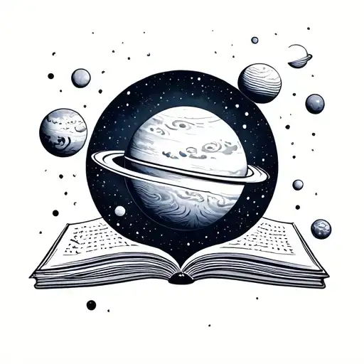 Planets Sky And Book Open In Front