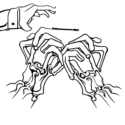 One Skeleton Hand Reaching For One Human Hand With Cigarette Between Its Fingers