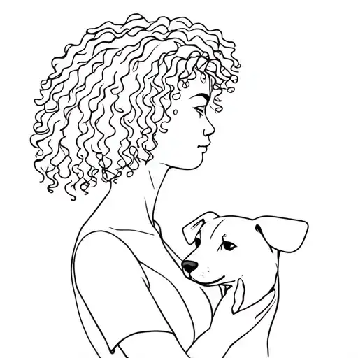 Dark Skin Curly Haired Girl Side Profile Holding Dog