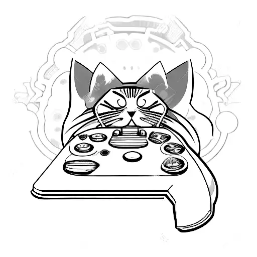 A Japanese Geisha With A Cat Mask Playing A Video Game Controller