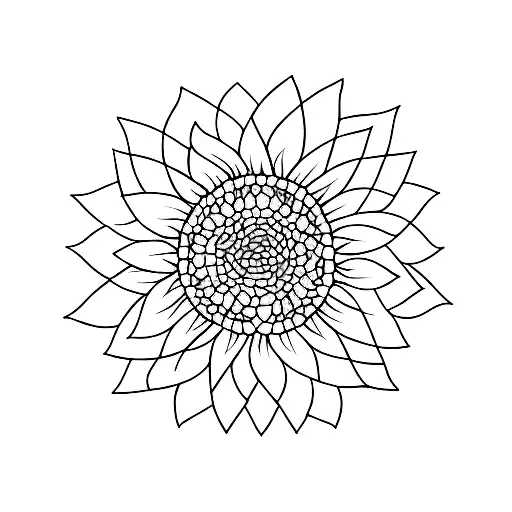 A Minimalist Geometric Sunflower Design Intertwined With Stars