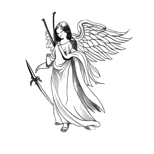 Angel Holding A Sword Against A Demon