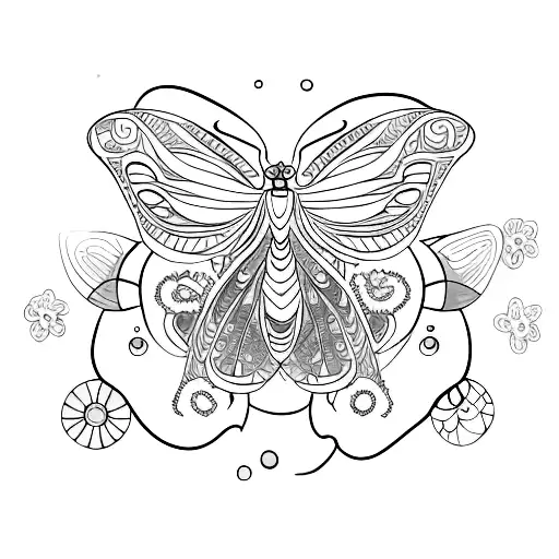 A Mystical Moth With Celestial Patterns Surrounded By A Garden Of Vibrant Flowers