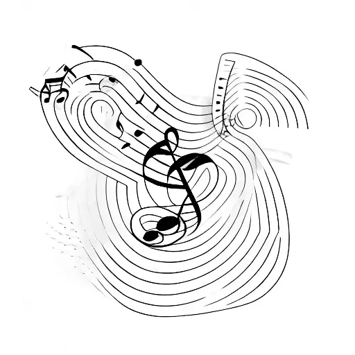 A Minimalist Tattoo Of A Guitar Pick With Musical Notes Floating Around It