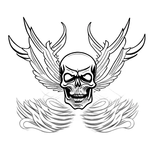 Flaming Skull With Wings