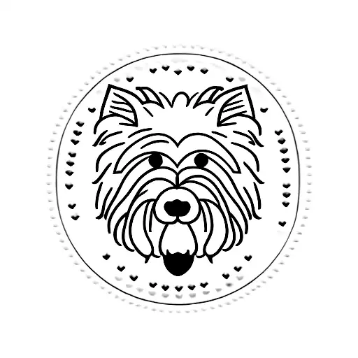Postage Stamp With A Shaggy Dog With Pointy Ears In The Middle