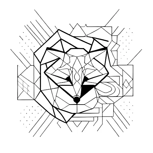 A Minimalist Geometric Design Of A Fox Surrounded By Elements Of Nature Like Trees And Flowers