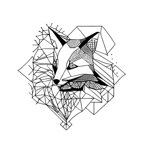 A Minimalist Tattoo Of A Fox Head With Intricate Patterns Resembling Neural Networks