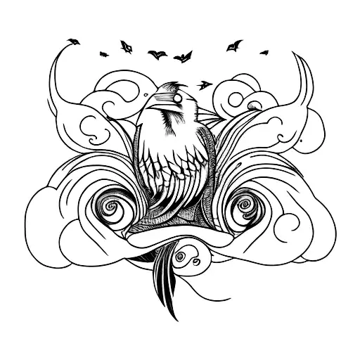 Fine Line Flying Raven