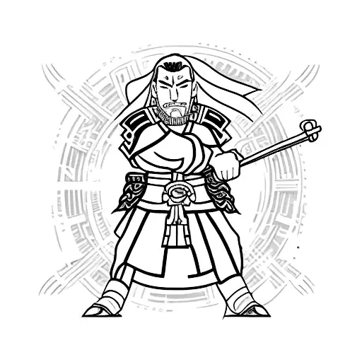 A Minimalist Tattoo Of A Japanese Samurai Warrior From An Anime Series