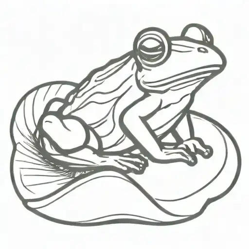 Zen Frog Sitting On Seashell Resting