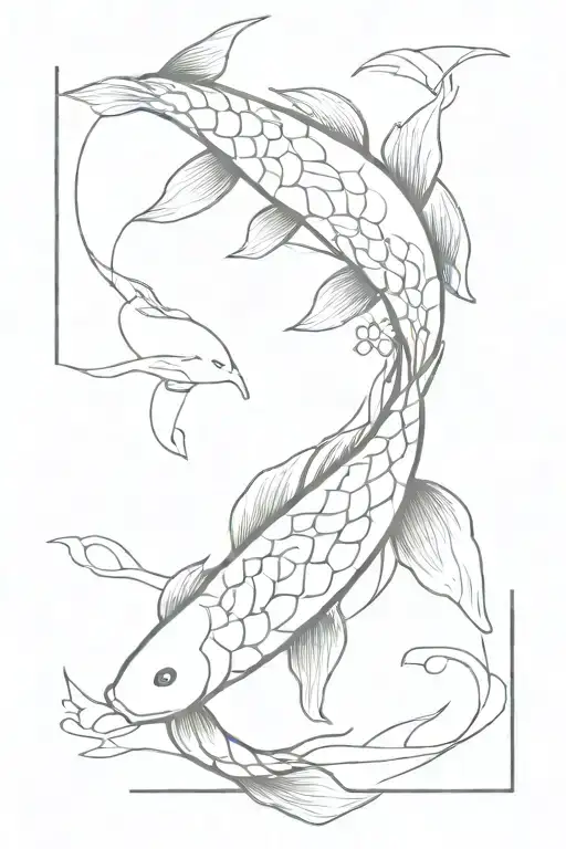 Minimalist Spine Tattoo Design Featuring Koi Fish