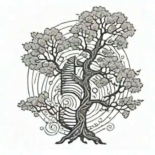 Tree With A Spiral Staircase And Astral Design