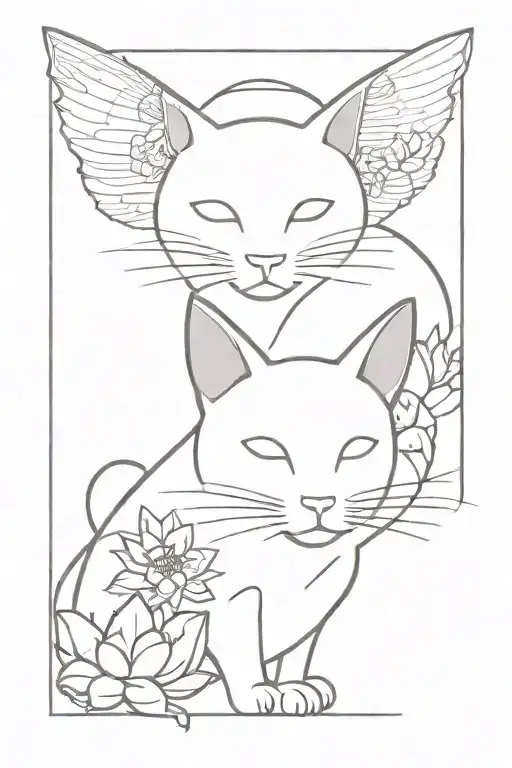 Cats With Wings And Lotus Flowers