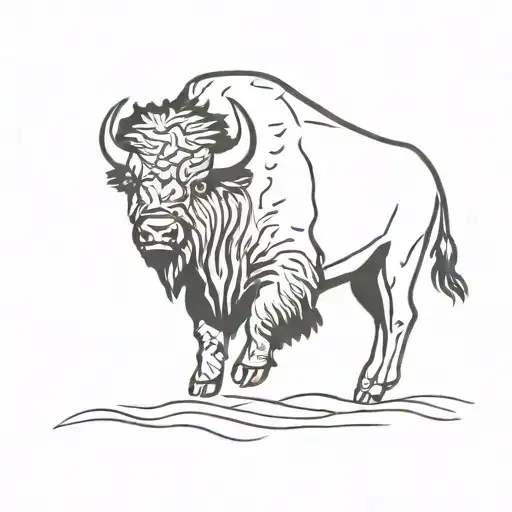 Single Line Bison Running Side Profile Outline